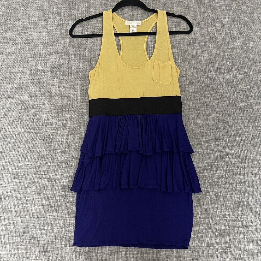 Y2K Solemio Dress Womens Medium Colorblock Mustard Yellow Black Purple